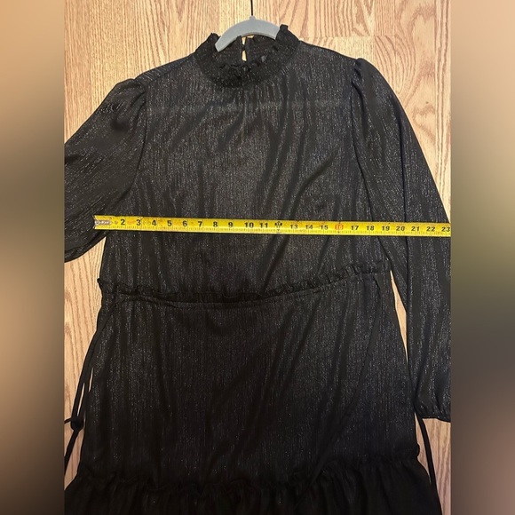 The Loft Sheer Tiered Long Sleeve Black Sparkle Dress Size‎ Small - Picture 7 of 7